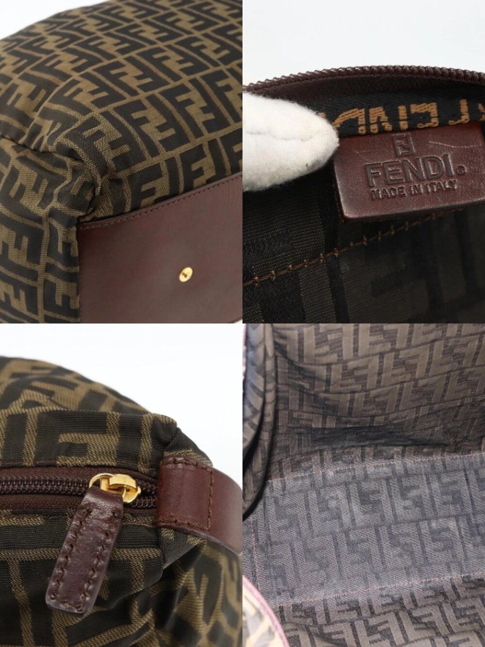 FENDI Zucca Canvas Boston Bag Brown Black Auth bs33227 - Picture 14 of 14